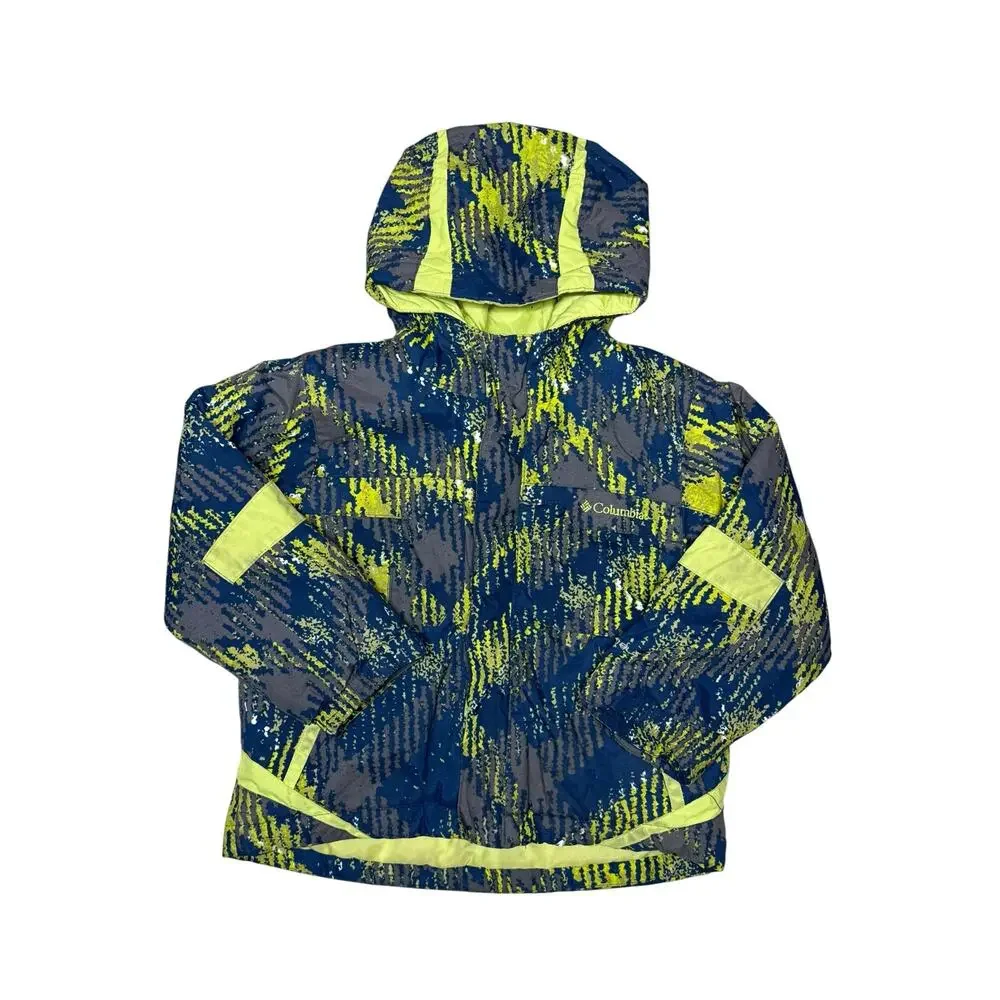 Columbia Sportswear Boys Winter Coat Blue Green Neon Pattern Size 4T